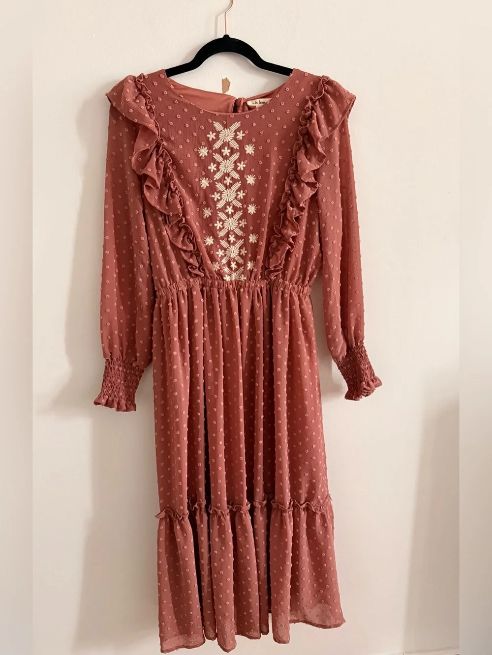 Embroidered Pink Ruffle Maxi Dress - Picture 1 of 2